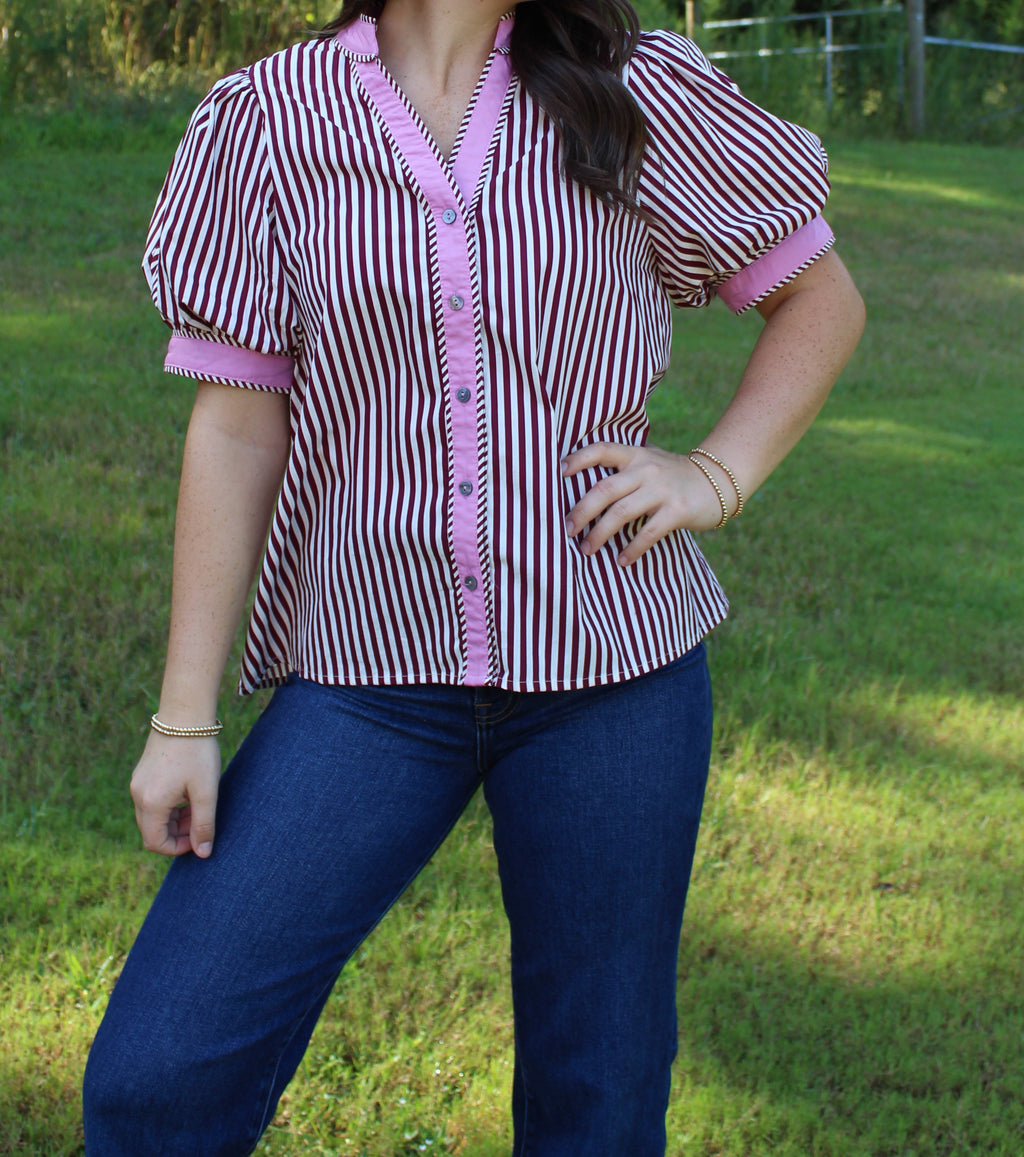 Striped Blouse with Button Detail
