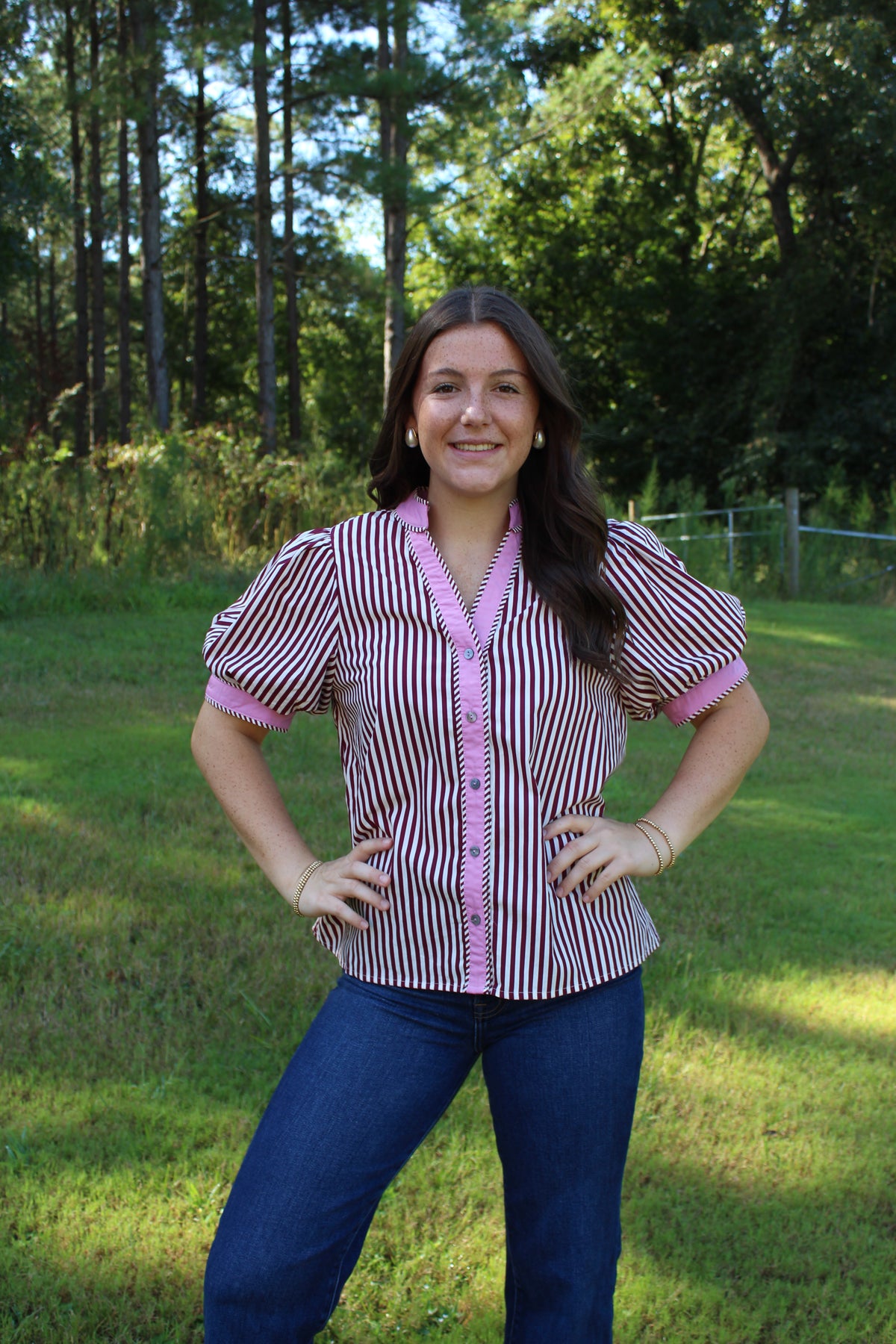 Striped Blouse with Button Detail