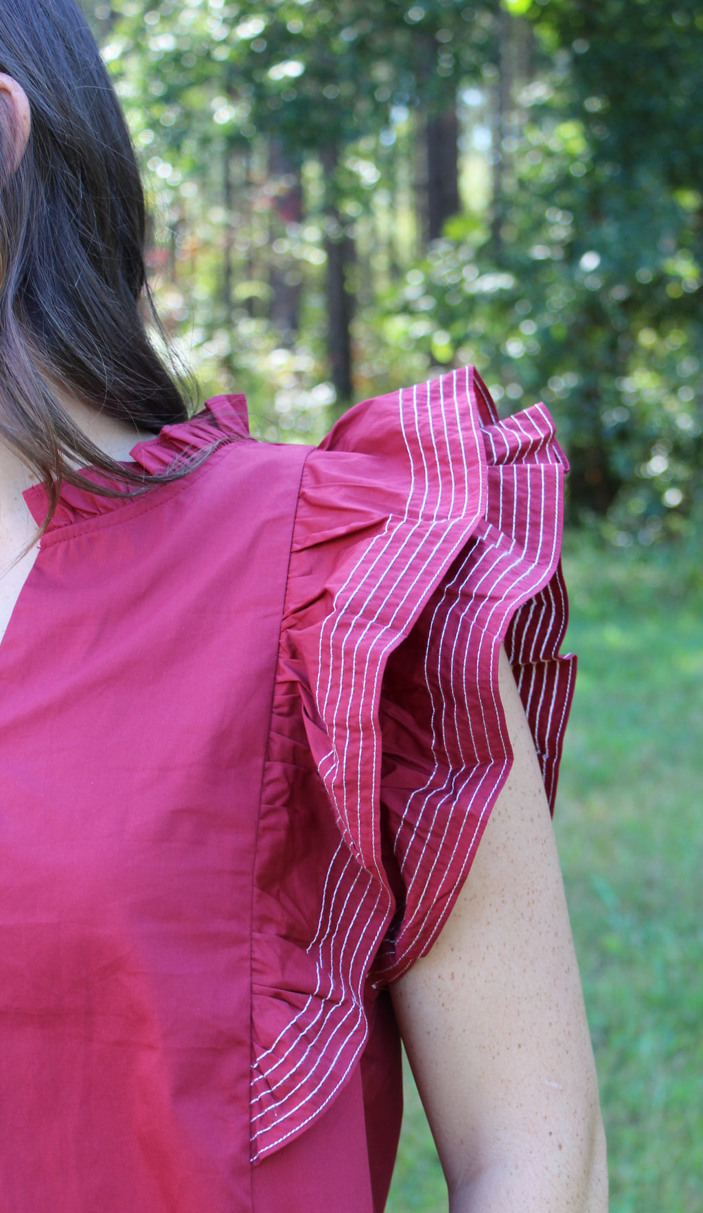 Game-Day Ruffle Sleeve Stitch Detail Blouse
