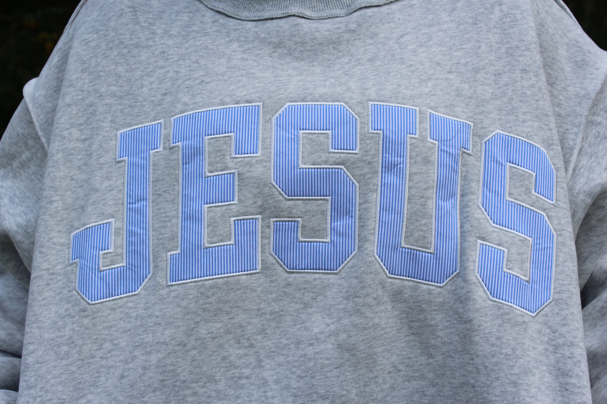 JESUS- Blue Striped Mock Neck