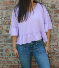 VERY J-Mineral Washed Ruffle Detail Knit Top