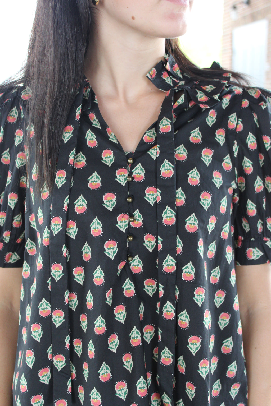 ENTRO- Black Ruffle Detailed Blouse