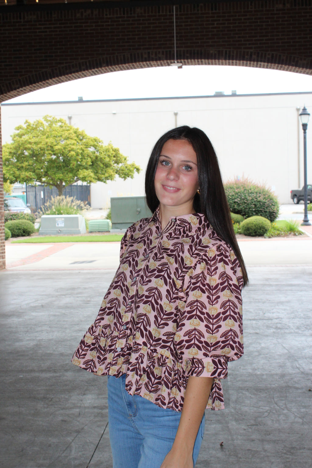 ENTRO- Blush Floral Print Blouse