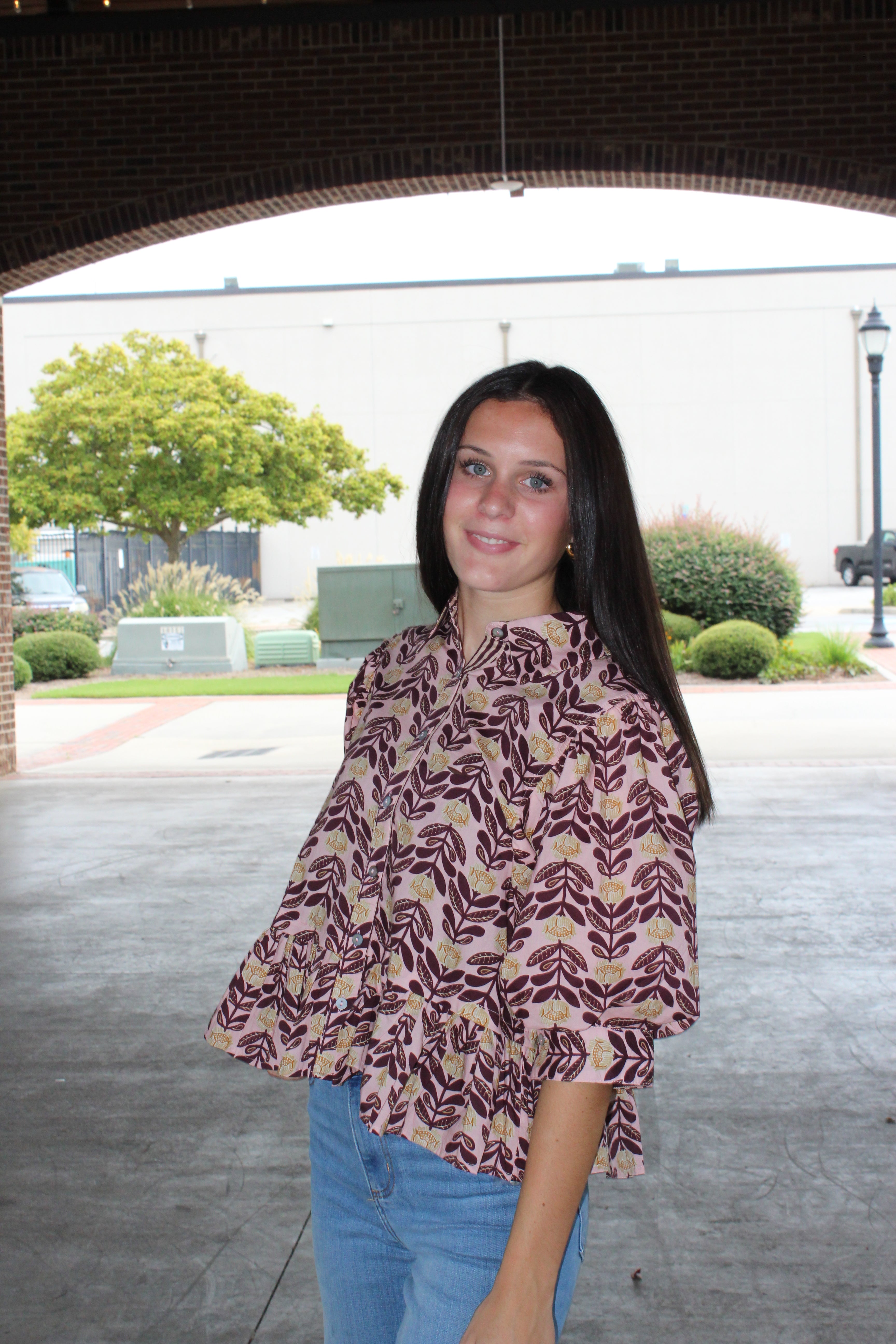 ENTRO- Blush Floral Print Blouse