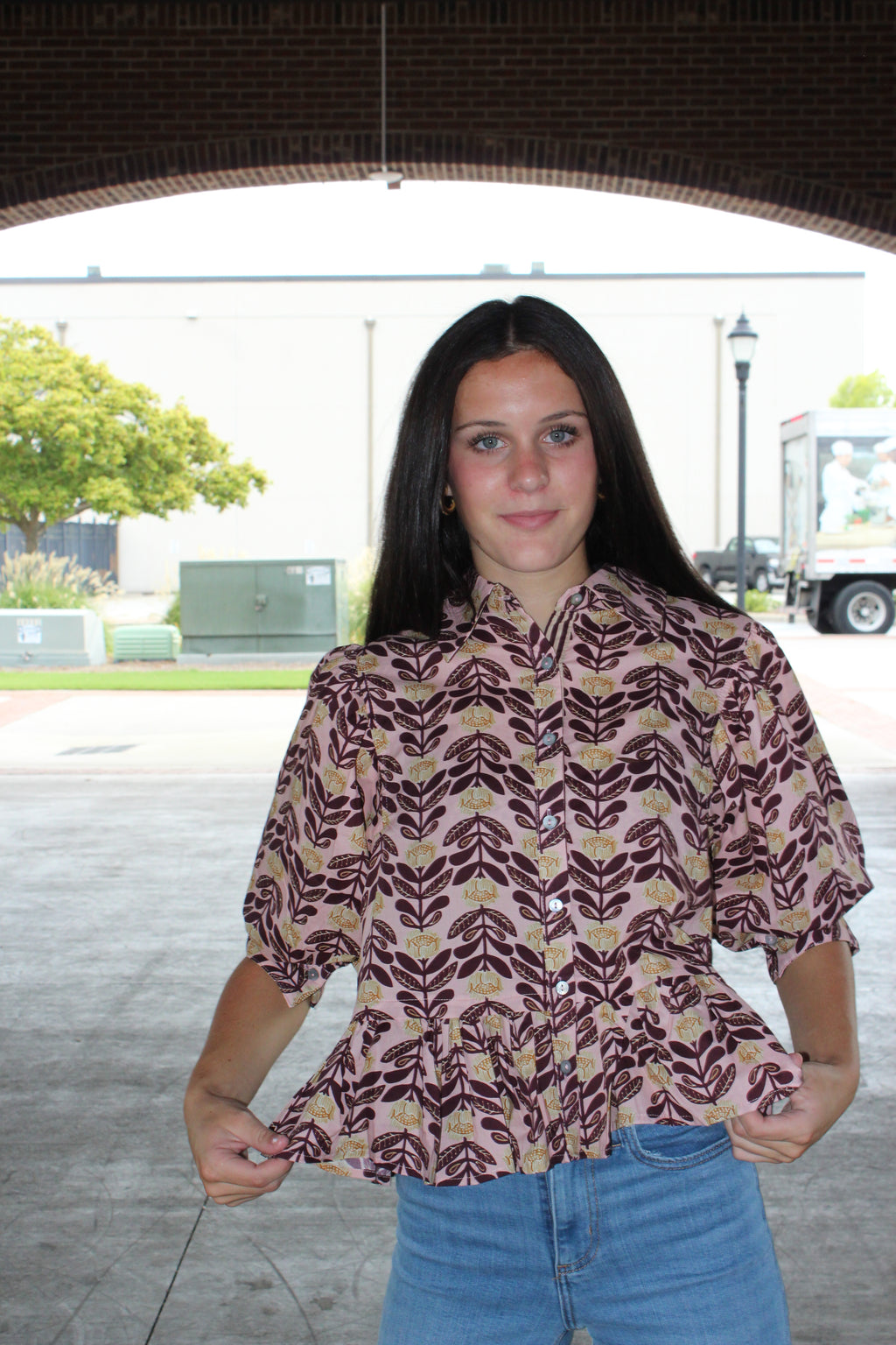 ENTRO- Blush Floral Print Blouse