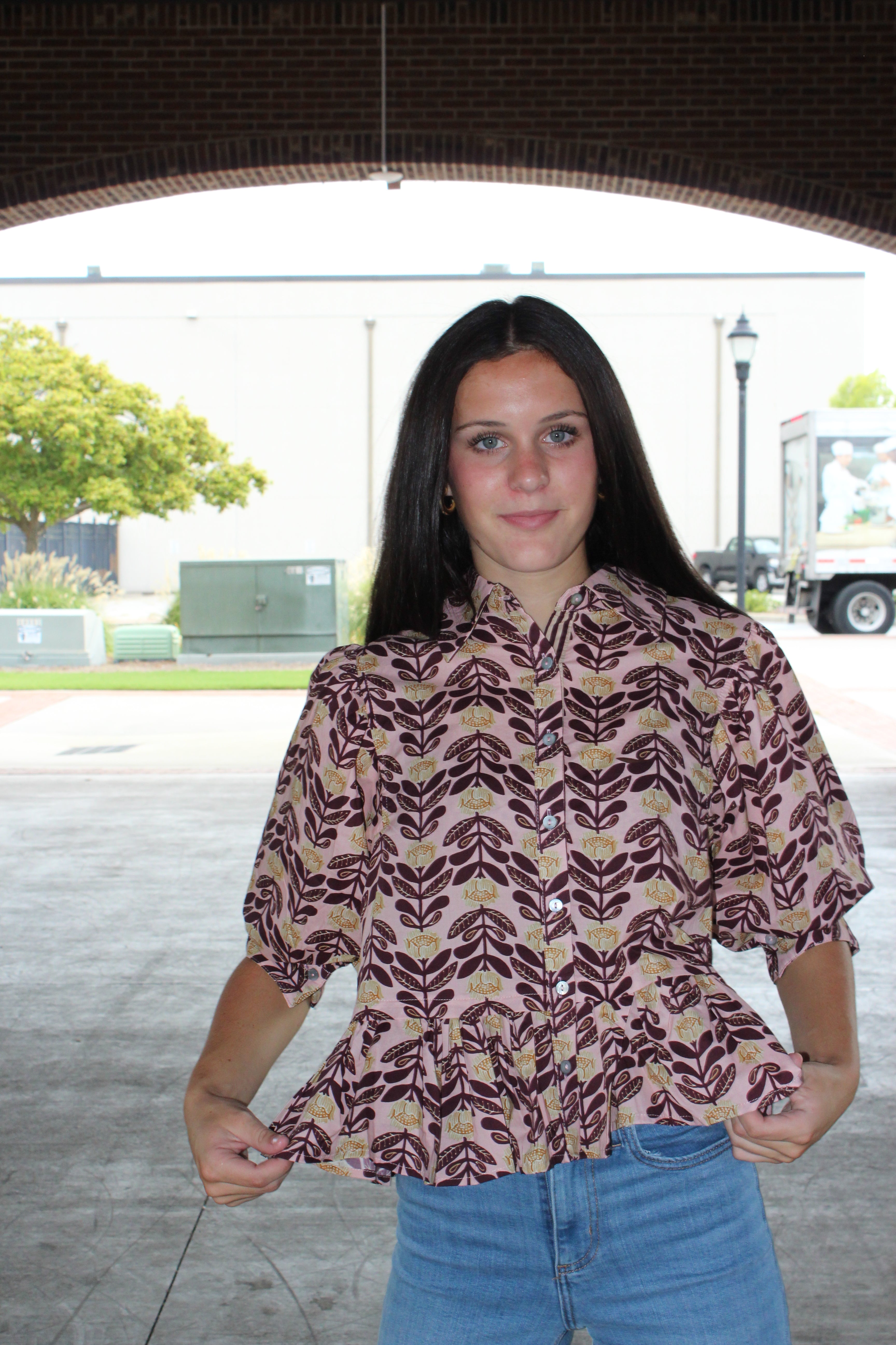 ENTRO- Blush Floral Print Blouse