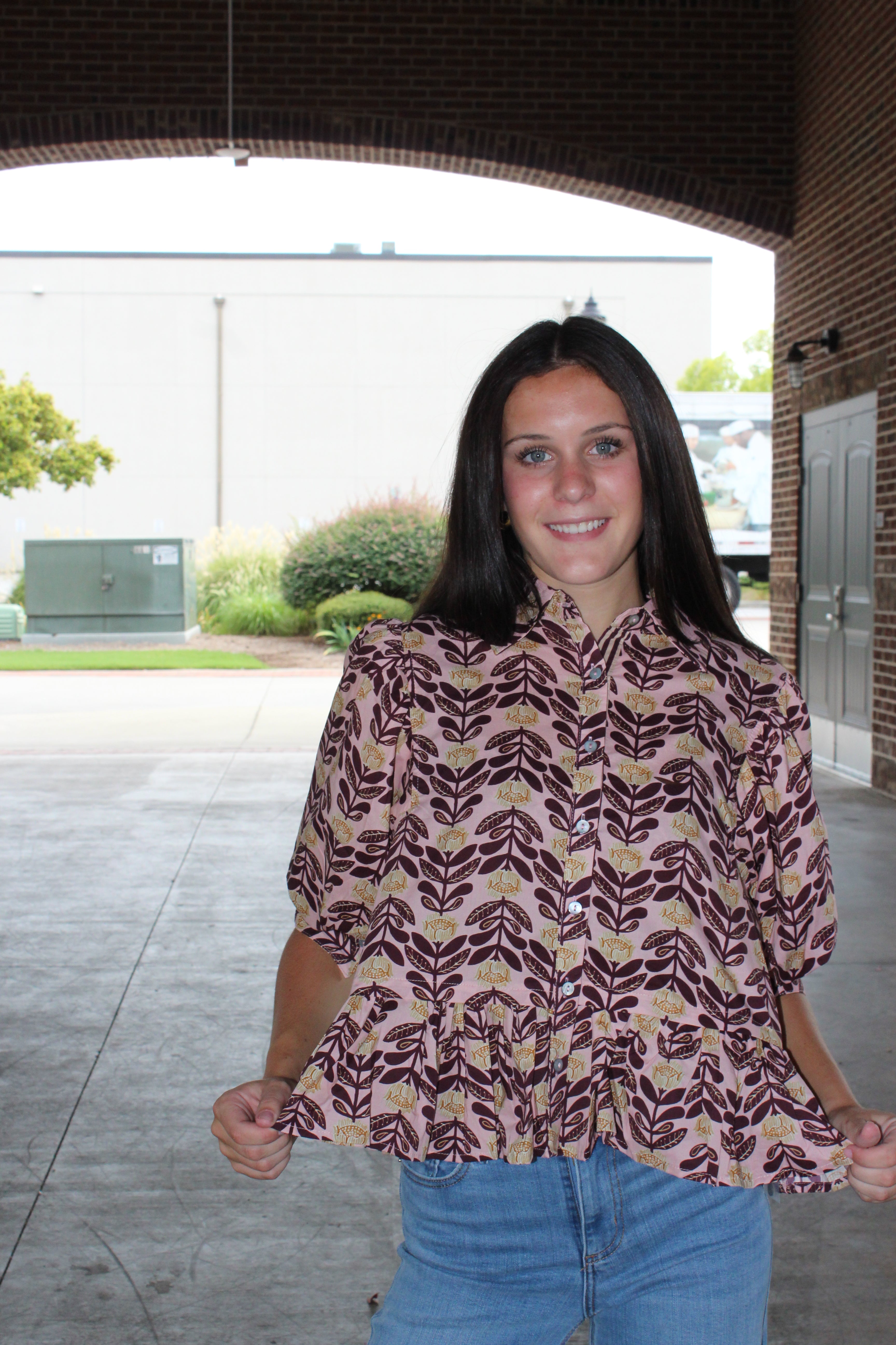 ENTRO- Blush Floral Print Blouse