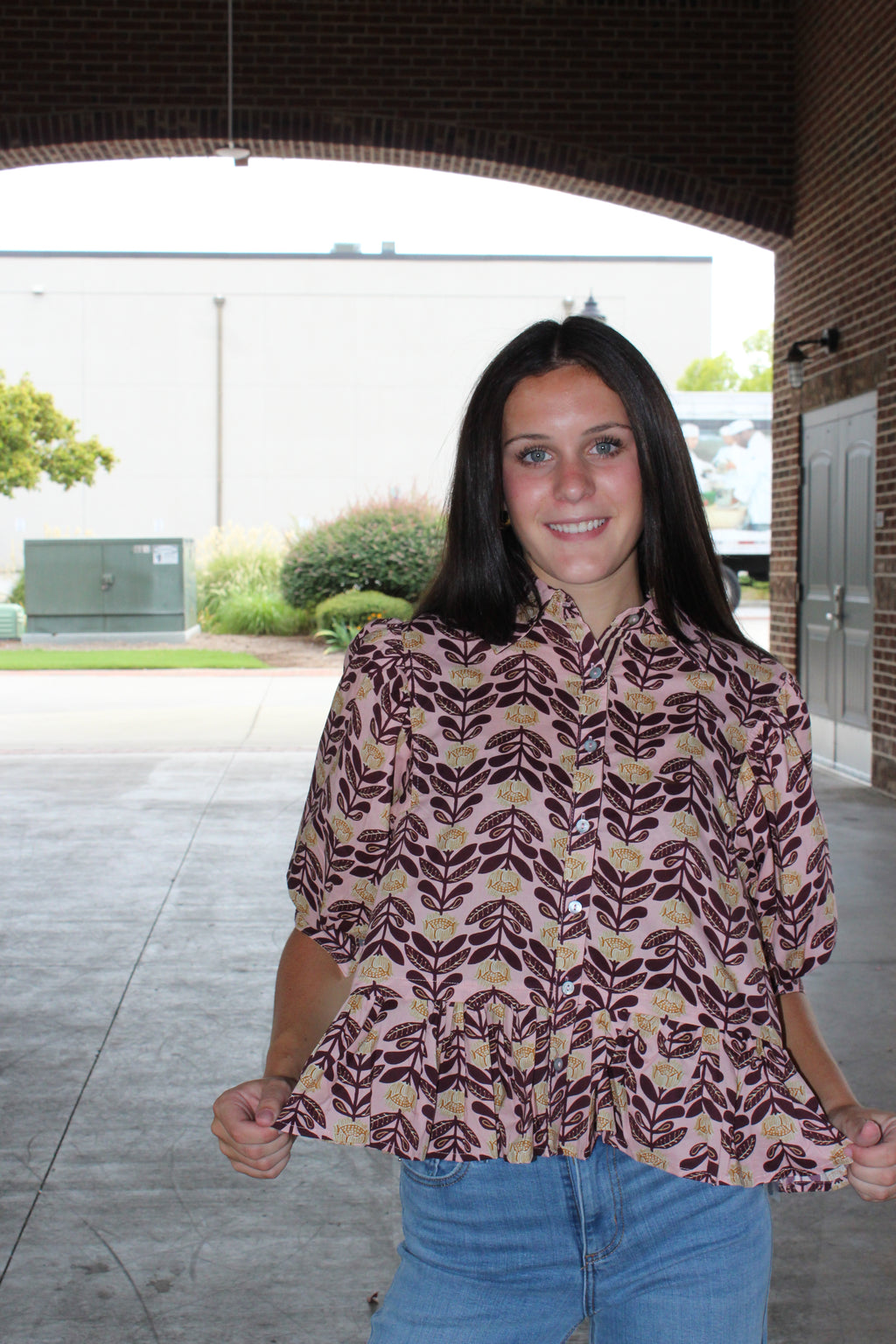 ENTRO- Blush Floral Print Blouse