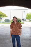 ENTRO- Brown Geometric Print Blouse