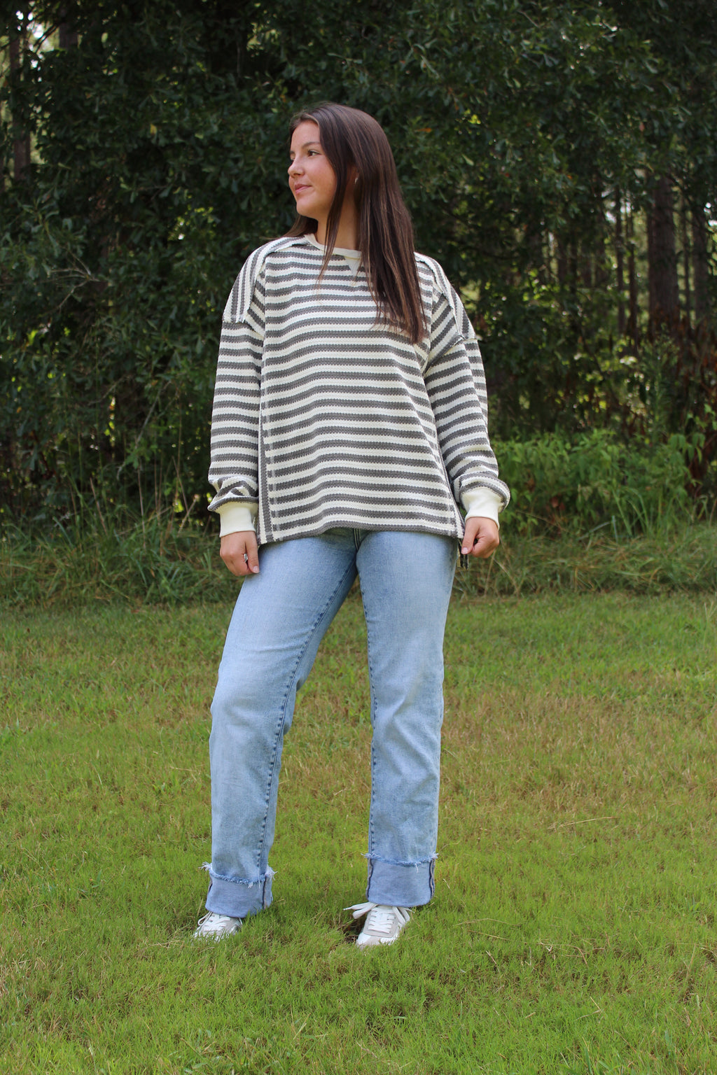 Very J -Stripe Waffle Top