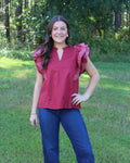 Game-Day Ruffle Sleeve Stitch Detail Blouse