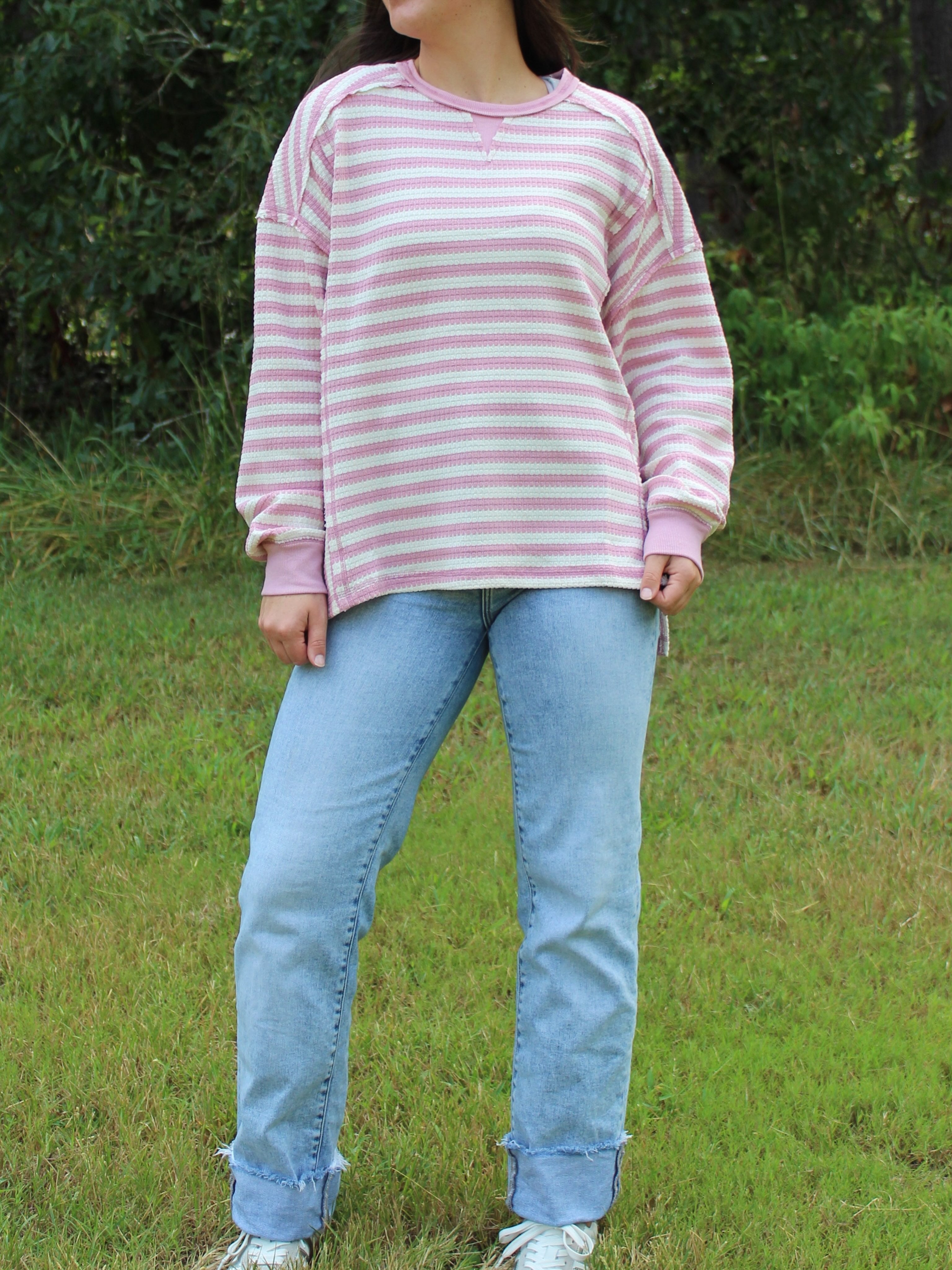 Very J -Stripe Waffle Top
