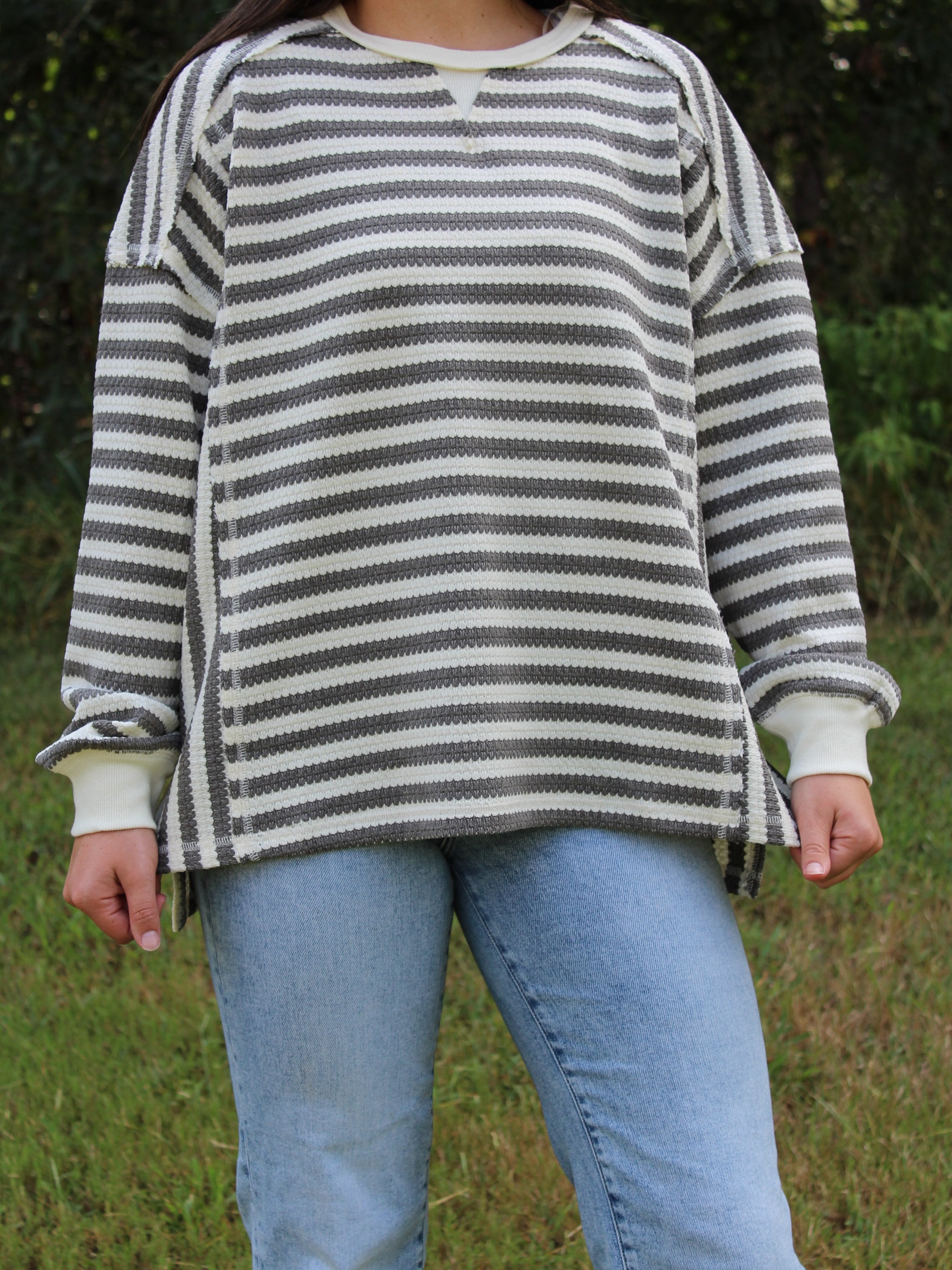 Very J -Stripe Waffle Top